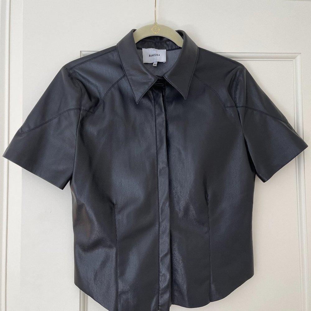 Nanushka Faux Leather black short sleeve top